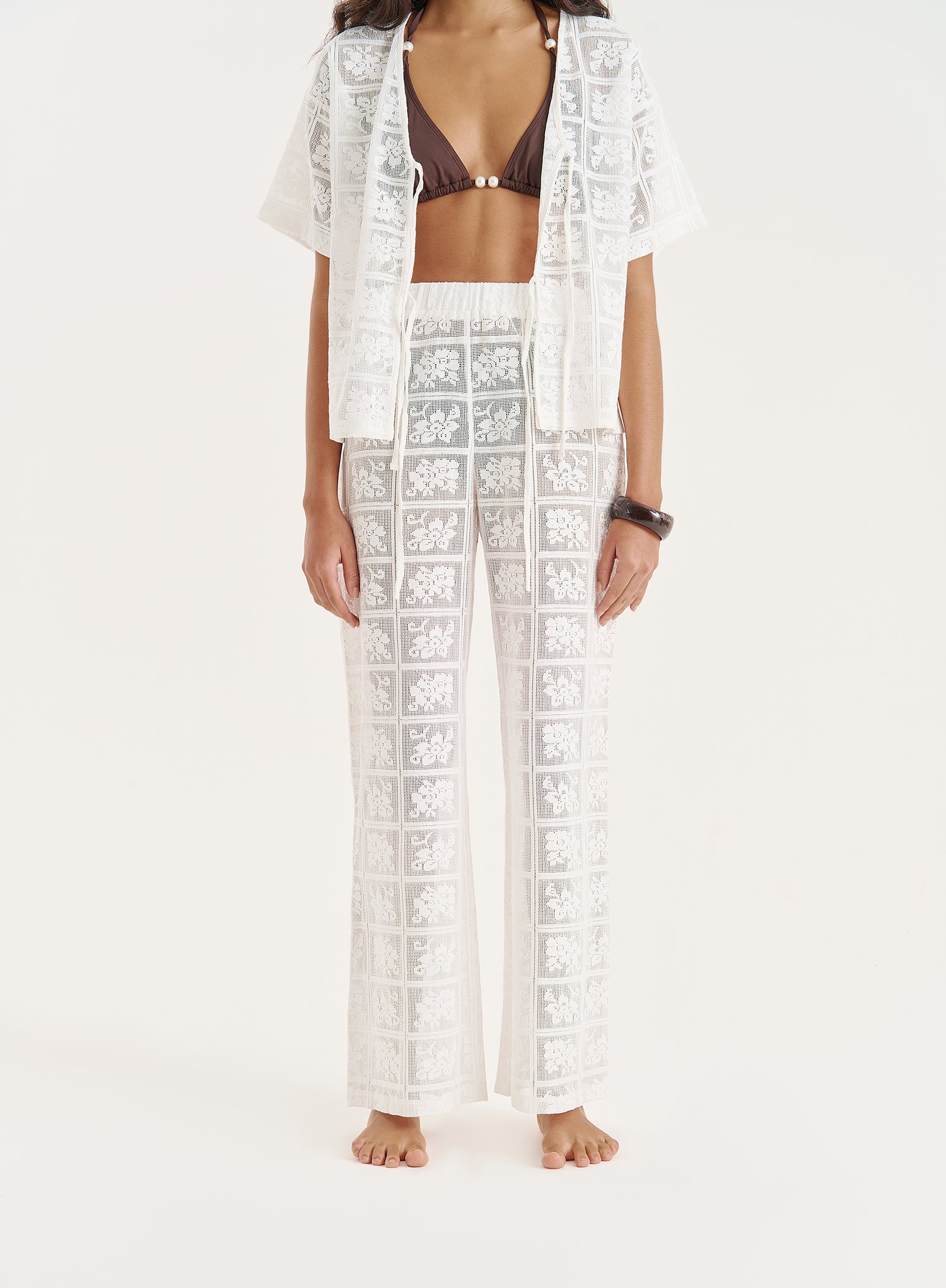 White Crochet Lace Trouser
